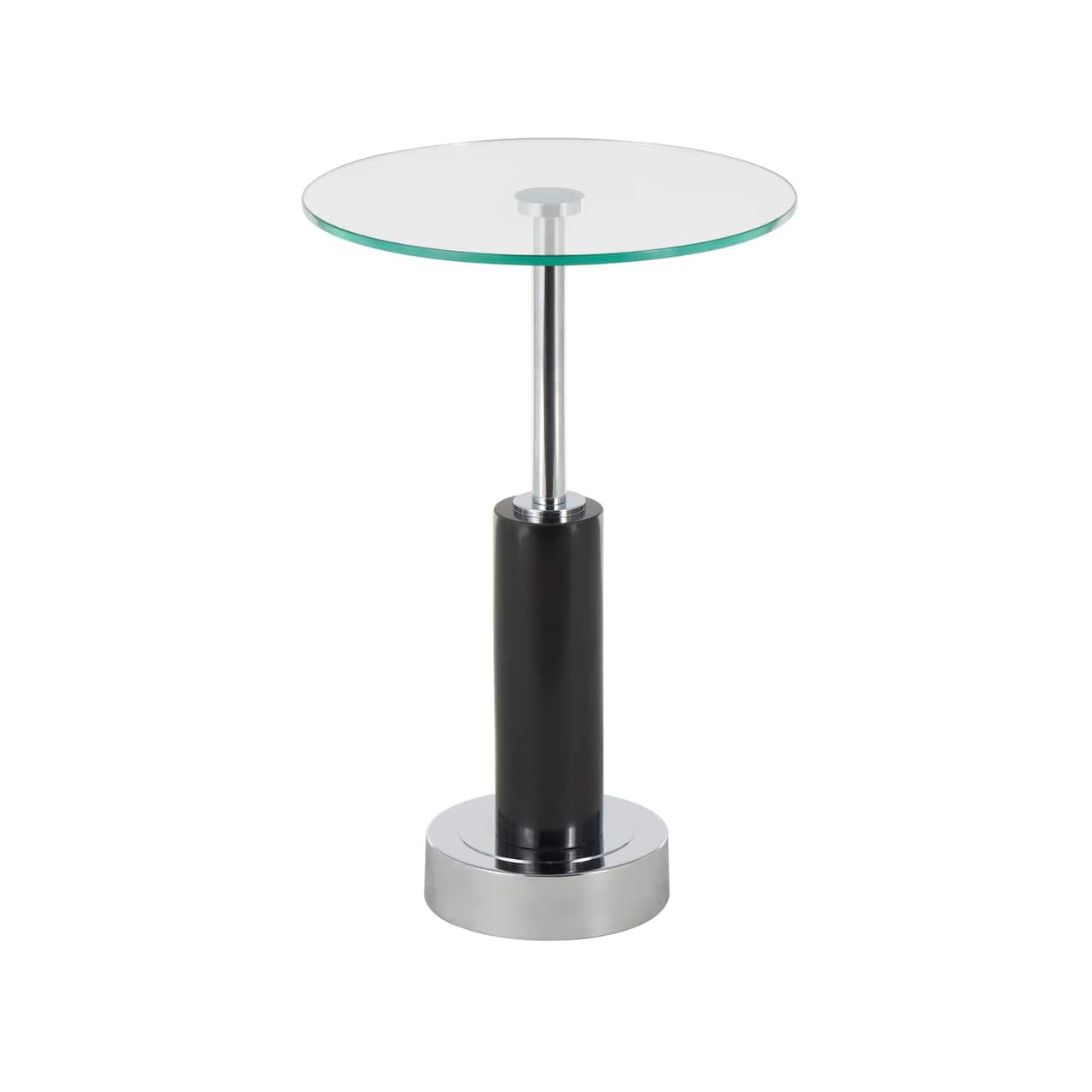 21" Black Marble Round Side End Accent Table with Silver Metal Rod & Base
